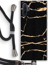 Case Company® - Hoesje met koord geschikt voor Samsung Galaxy Note 10 Plus hoesje met Koord - Gouden marmer - Telefoonhoesje met Zwart Koord - Bescherming aan alle Kanten en Over de Schermrand