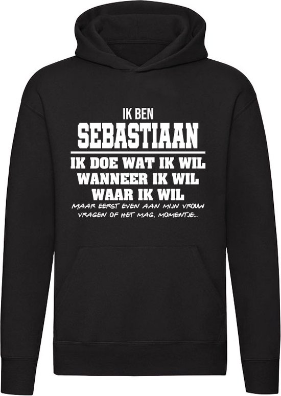 Sebastiaan | verjaardagkado | verjaardag kado | cadeau | grappig | jarig | Unisex | Trui | Sweater | Hoodie | Capuchon | Zwart