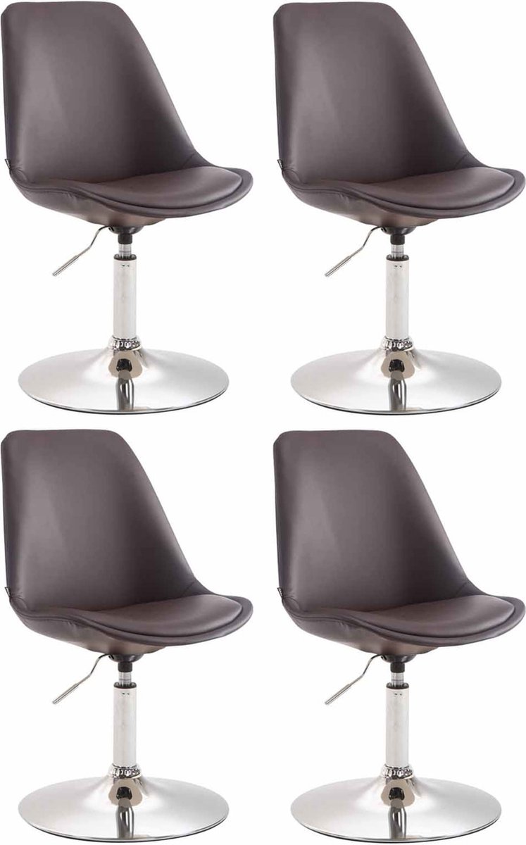 CLP Maverick Set van 4 Eetkamerstoelen - Kunstleer bruin chroom