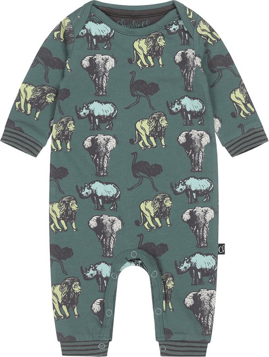 Charlie Choe - Baby boxpak Jumpsuit - Groen met wilde dieren - Maat 74
