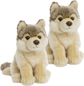 2x stuks wNF pluche wolf knuffel 15 cm - Wolven speelgoed knuffels