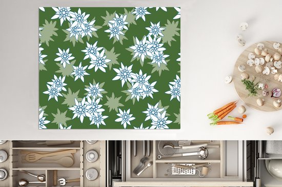 KitchenYeah® Inductie beschermer 57.6x51.6 cm - Edelweiss - Groen - Bloemen - Patronen - Kookplaataccessoires - Afdekplaat voor kookplaat - Inductiebeschermer - Inductiemat - Inductieplaat mat