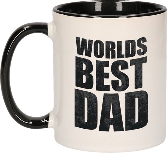 Worlds best dad cadeau beker / mok - zwart met wit - papa / verjaardag / Vaderdag