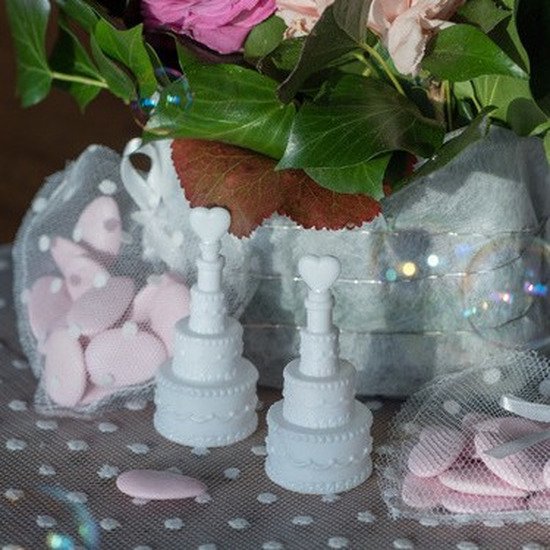 20x Gâteau souffleur de bulles de mariage avec coeur 3 x 7,5 cm - Bulles soufflantes - Mariage / mariage - Fournitures de fête des invités de mariage