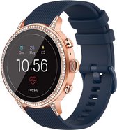 Strap-it Horlogebandje 18mm - Siliconen bandje geschikt voor Fossil Gen 5e 42mm & Fossil Gen 6 42mm - Sport bandje - Horlogeband - Polsbandje - Smartwatch bandje - donkerblauw / blauw