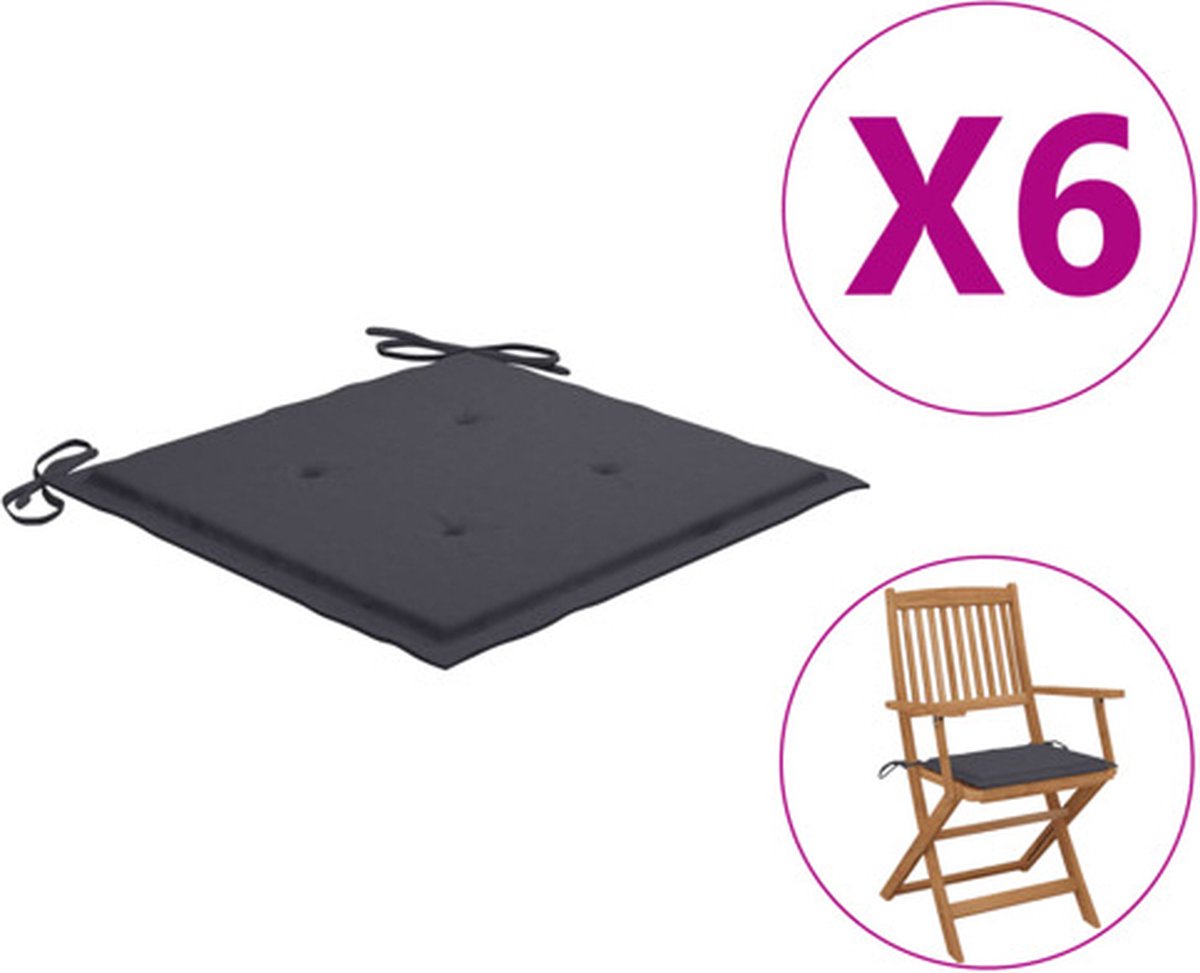 vidaXL - Tuinstoelkussens - 6 - st - 40x40x4 - cm - oxford - stof - antracietkleurig