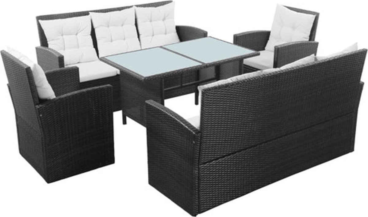 VidaXL dining loungeset + kussens poly rattan zwart 5-delig