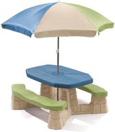 Step2 Naturally Playful Aqua Picknicktafel voor 6 kinderen met Parasol - Picknick set voor kind van plastic / kunststof