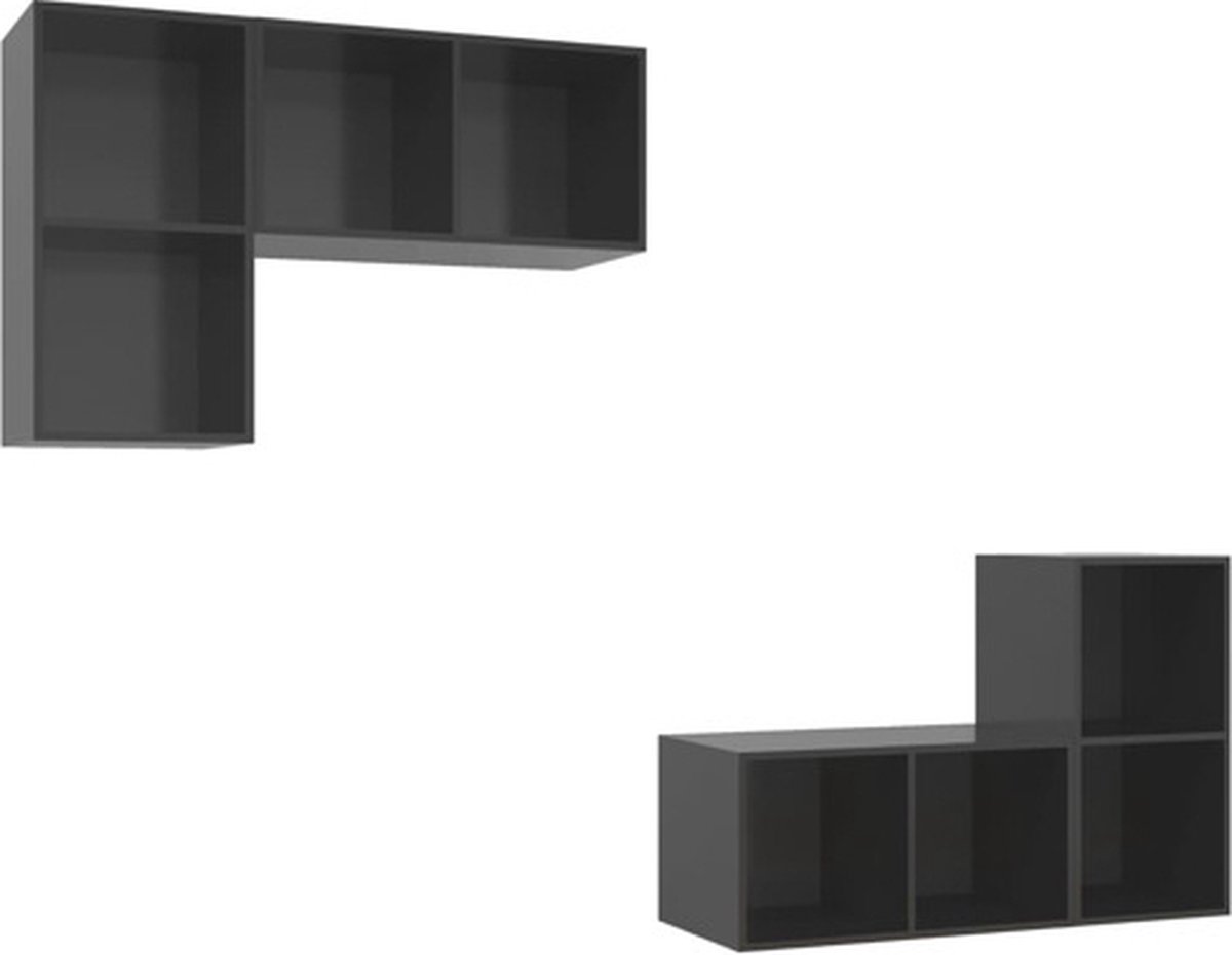 vidaXL - Tv-wandmeubelen - 4 - st - bewerkt - hout - hoogglans - grijs