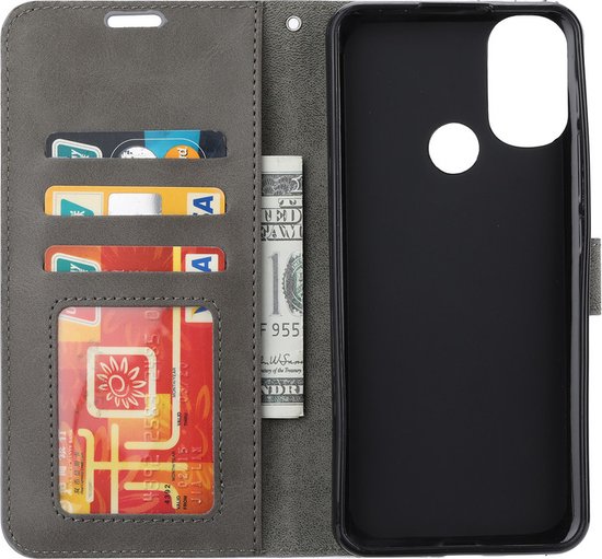 Bookcase Geschikt voor: Motorola Moto G22 - Grijs - portemonnee hoesje met 2 stuk Glas Screen protector