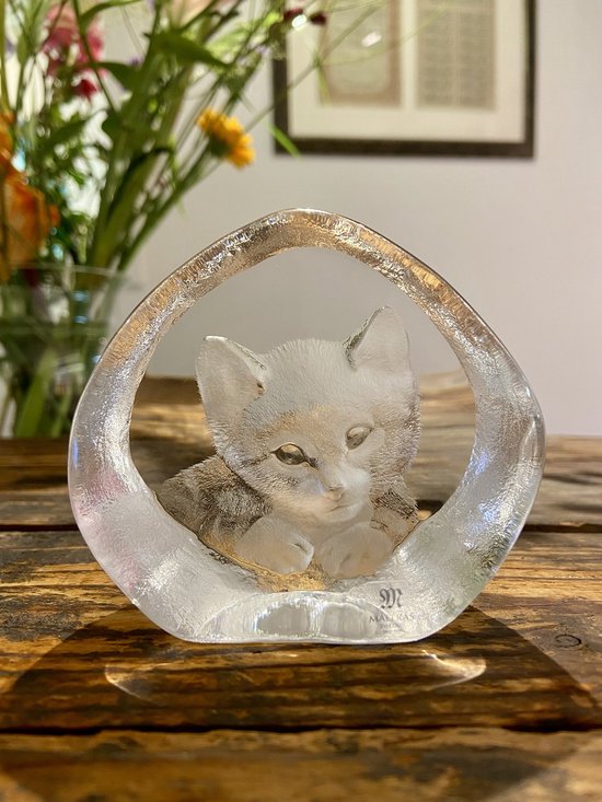Maleras sculpture en cristal de verre chaton statue de chat à la main 9 x 8  | bol