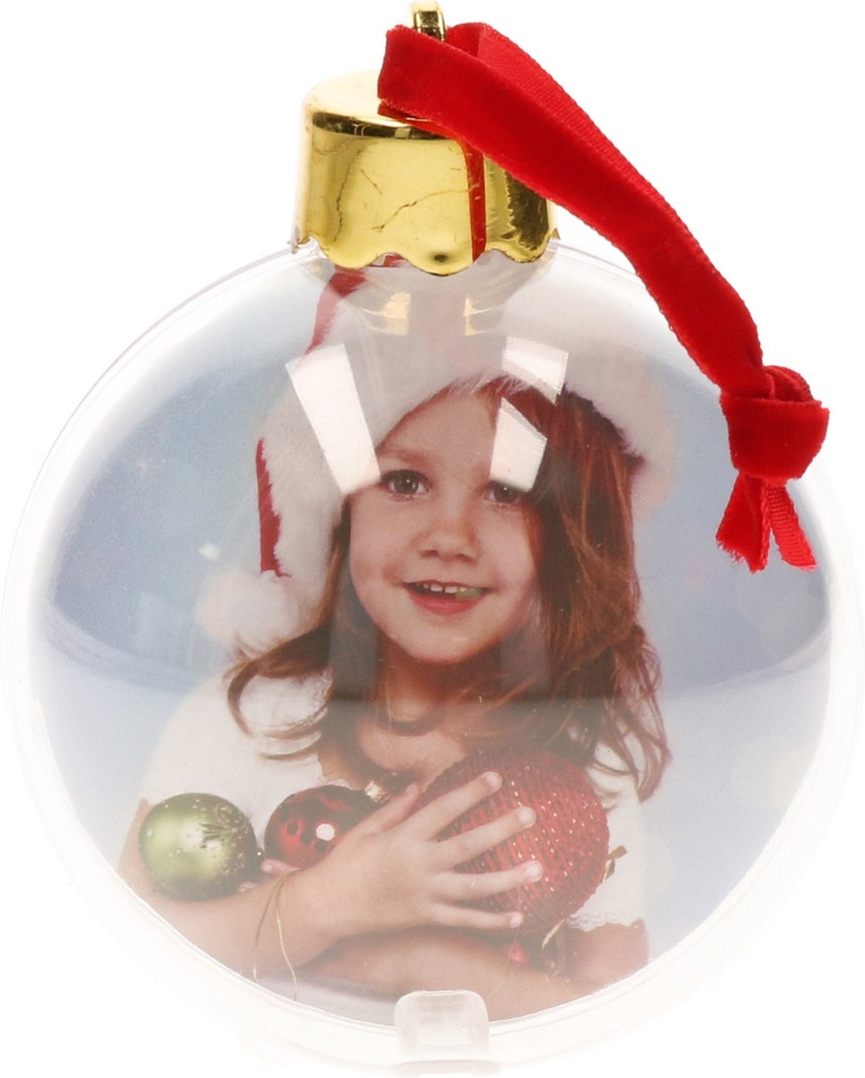 Cepewa DIY foto kerstbal - 1x - transparant - 8 cm - kunststof - fotolijst kerstballen - Kerstversiering