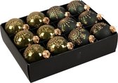 12x stuks luxe glazen gedecoreerde kerstballen donkergroen 7,5 cm - Luxe glazen kerstballen - kerstversiering