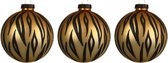 Boules de Noël en verre Decoris - 3 pièces - 8 cm - Mat - Imprimé tigre