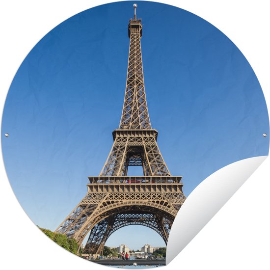 Garden Circle Tour Eiffel - Blauw - Paris - 90x90 cm - Affiche de Jardin Ronde - Extérieur