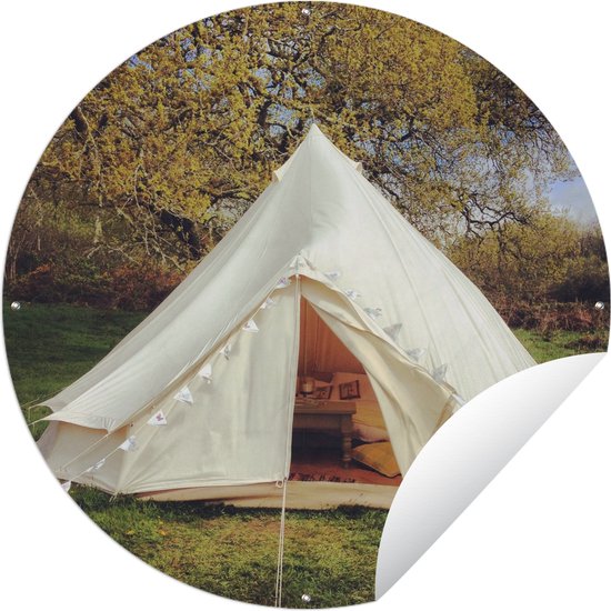 Tuincirkel Een witte tent in een veld - 60x60 cm - Ronde Tuinposter -  Buiten | bol.com