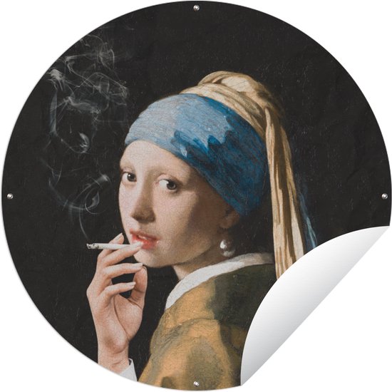 Tuincirkel Het meisje met de parel - Vermeer - Roken - 60x60 cm - Ronde Tuinposter - Buiten