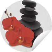 Tuincirkel Een vector illustratie van een rode orchidee met zwarte stenen - 60x60 cm - Ronde Tuinposter - Buiten
