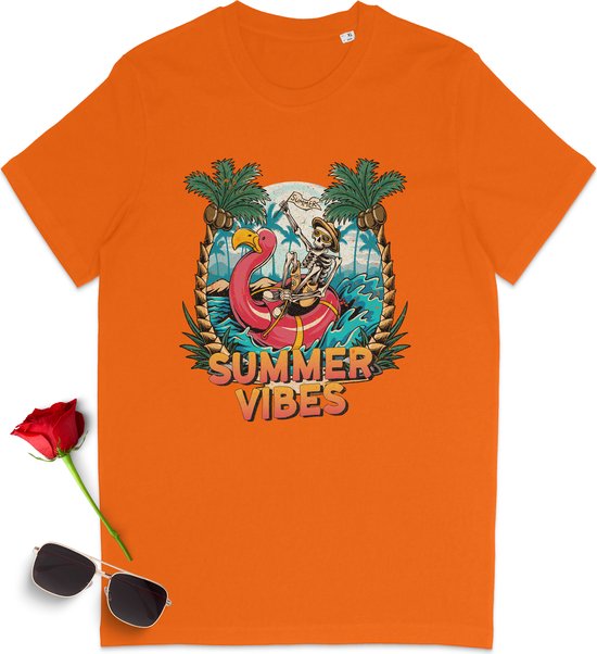 Grappig zomer t shirt - Summer Vibes - Leuk zomer tshirt vrouwen en mannen - Zomer t-shirt heren dames - Unisex maten: S M L XL XXL XXXL - t-Shirt kleuren: wit, zwart, oranje en blauw.