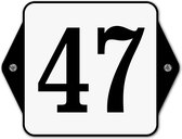 Huisnummerbord klassiek - huisnummer 47 - 16 x 12 cm - wit - schroeven  - nummerbord  - voordeur