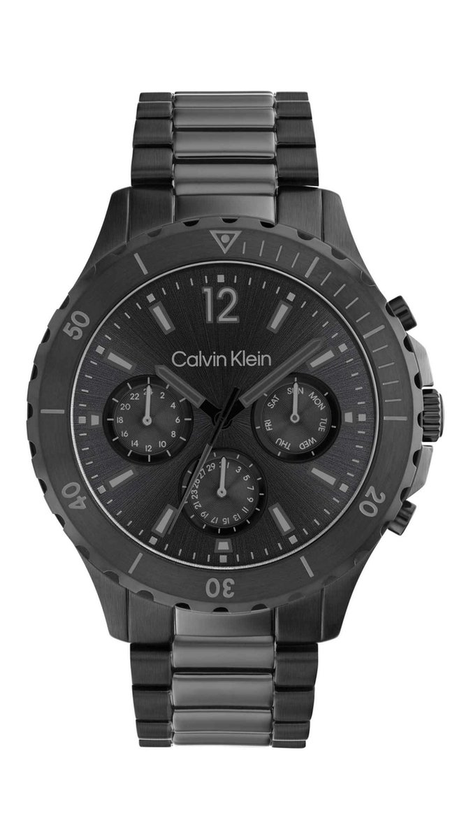 Calvin Klein CK25200117 Heren Horloge - Mineraalglas - Roestvrijstaal - Zwart - 44 mm breed - 4.4 cm lang - Quartz - Vouw-Vlindersluiting