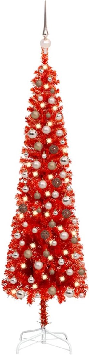 VidaLife Kerstboom met LED's en kerstballen smal 150 cm rood