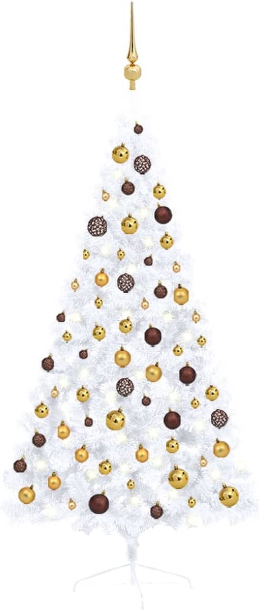 VidaLife Kunstkerstboom met LED's en kerstballen half 150 cm wit