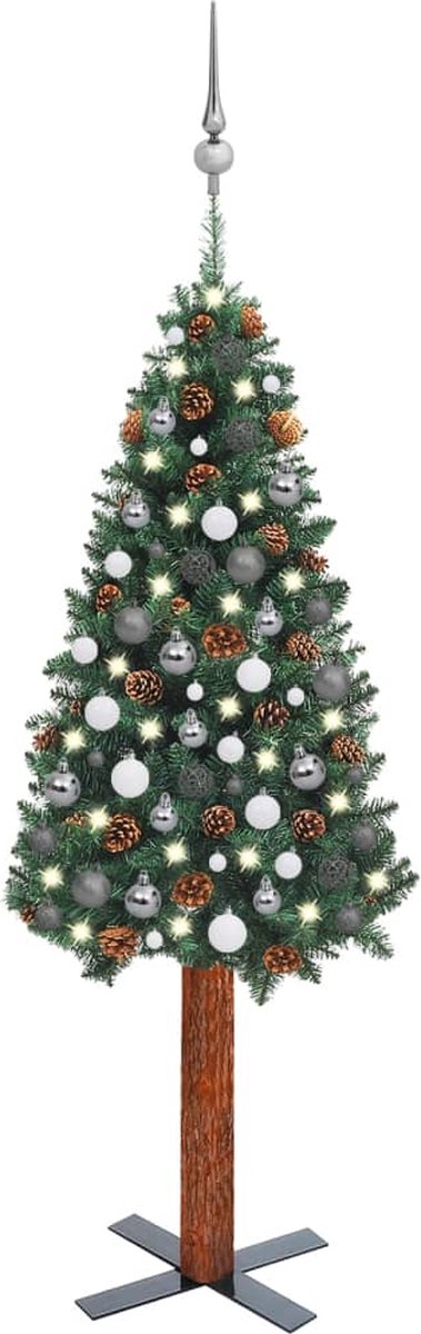 VidaLife Kerstboom met LED's en kerstballen smal 150 cm PVC groen