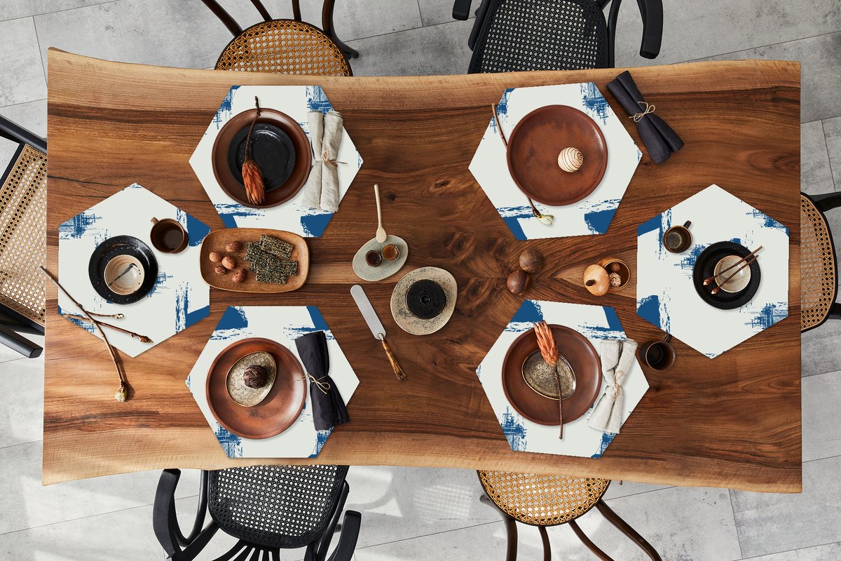 Placemats hexagon - Onderleggers placemats - Placemat zeshoek - Patronen - Water - Boot - 6 stuks