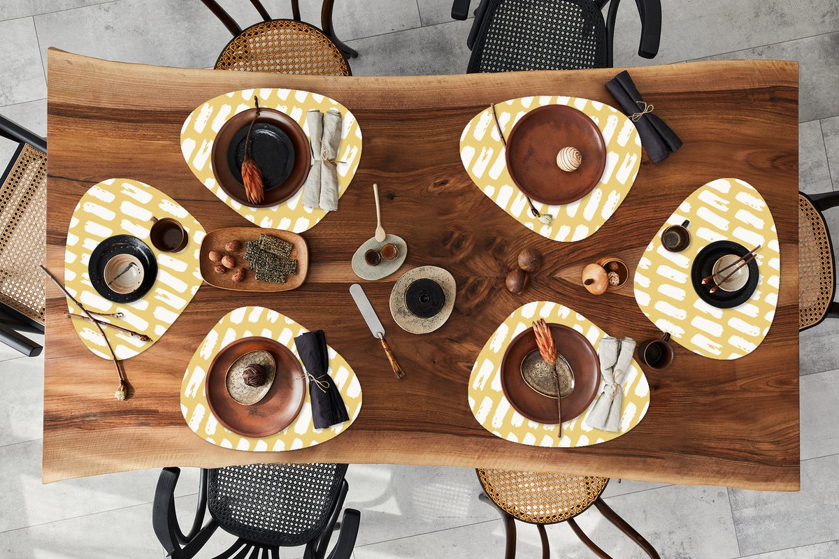 Placemat organisch - Placemats organic - Onderleggers - Geel - Design - Wit - 6 stuks