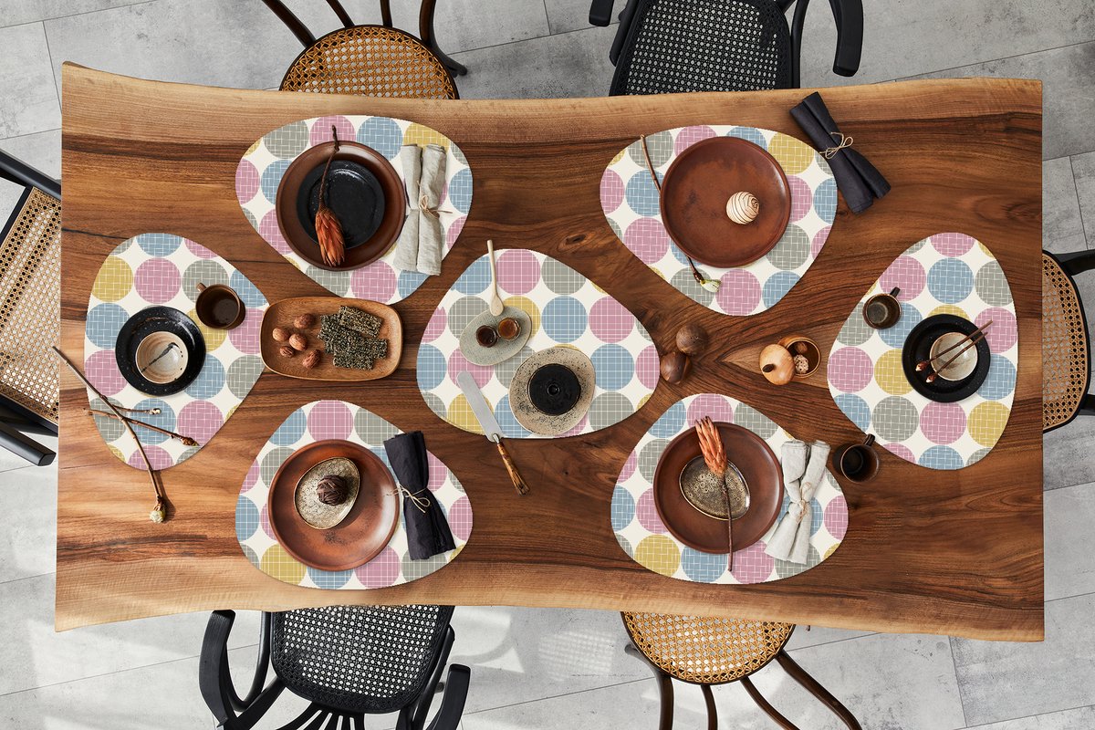Placemat organisch - Placemats organic - Onderleggers - Stippen - Lijn - Patroon - 8 stuks