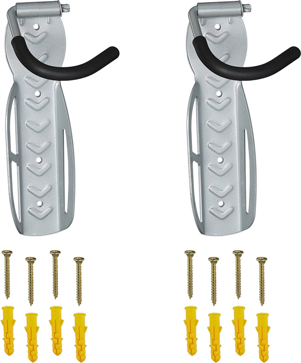muurbeugel fiets - set van 2 - inklapbaar - tot 25 kg - verticaal - ophangsysteem - gepolsterd - grijs