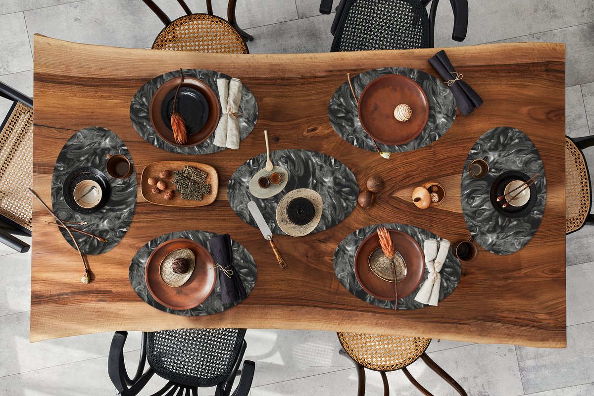 Placemats ovaal - Onderleggers - Ovale placemats - Verf - Patronen - Marmer print - 8 stuks