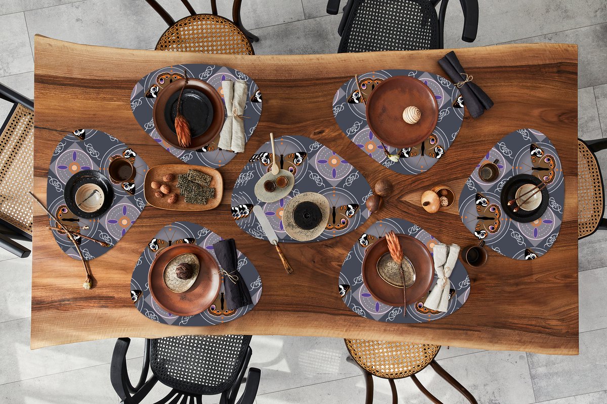 Placemat organisch - Placemats organic - Onderleggers - Patronen - Vlinders - Abstract - 10 stuks