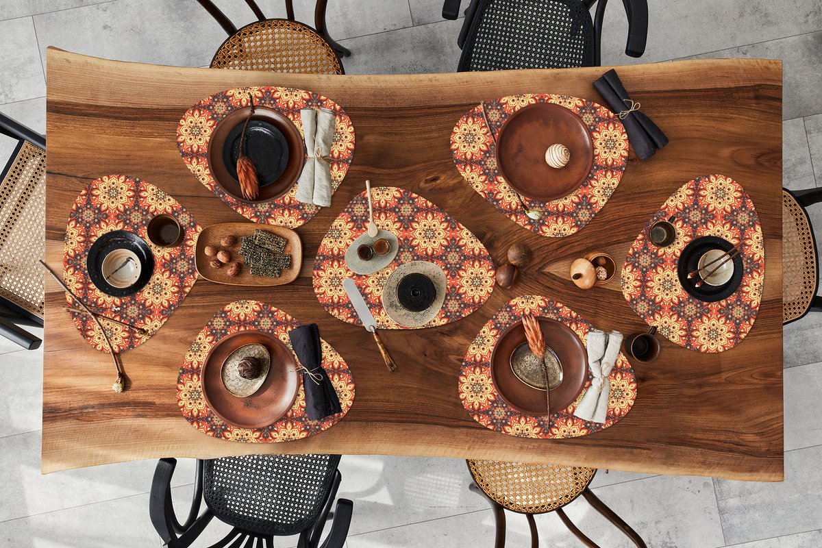 Placemat organisch - Placemats organic - Onderleggers - Mandala - Bohemian - Design - 8 stuks