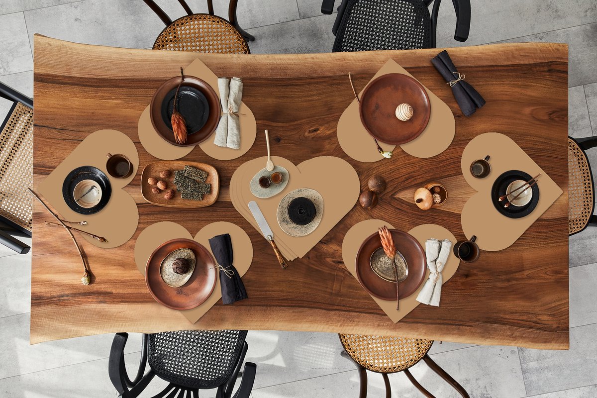Onderleggers - Placemats - Placemats hartje - Bruin - Effen print - 10 stuks