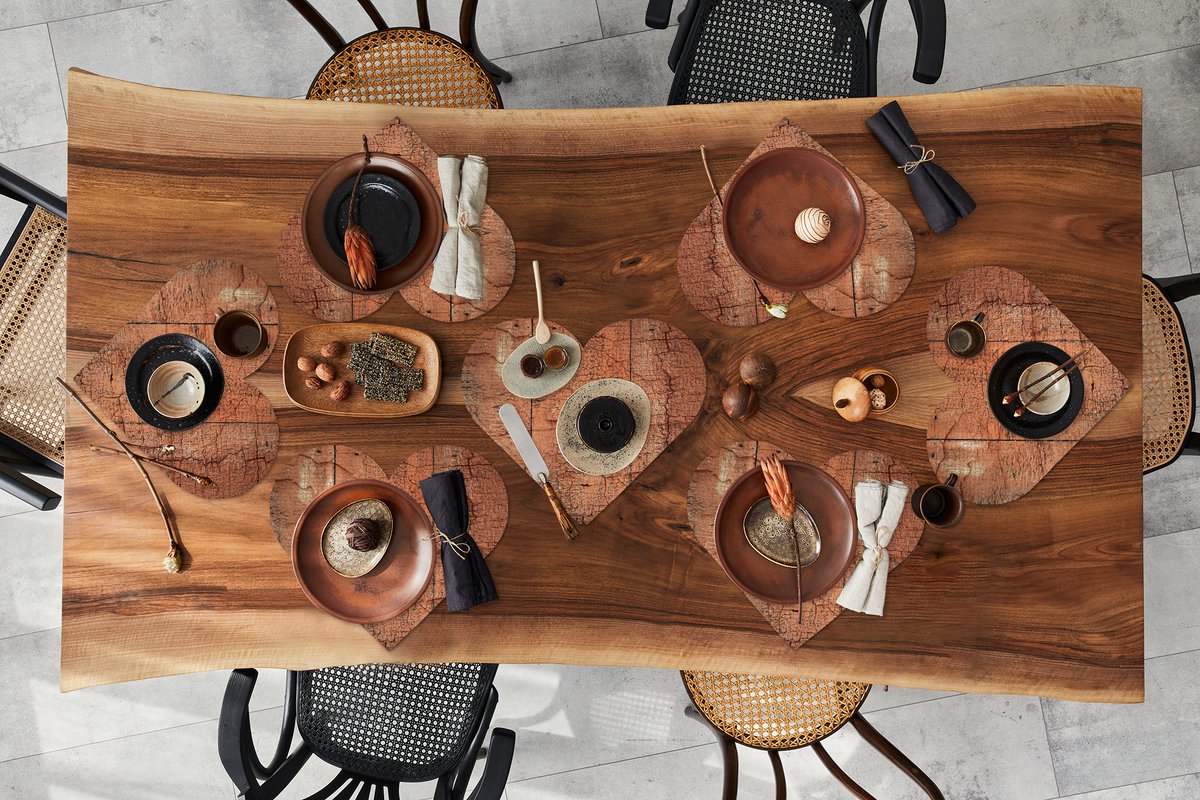 Onderleggers - Placemats - Placemats hartje - Hout - Roest print - Industrieel - Structuur - 8 stuks
