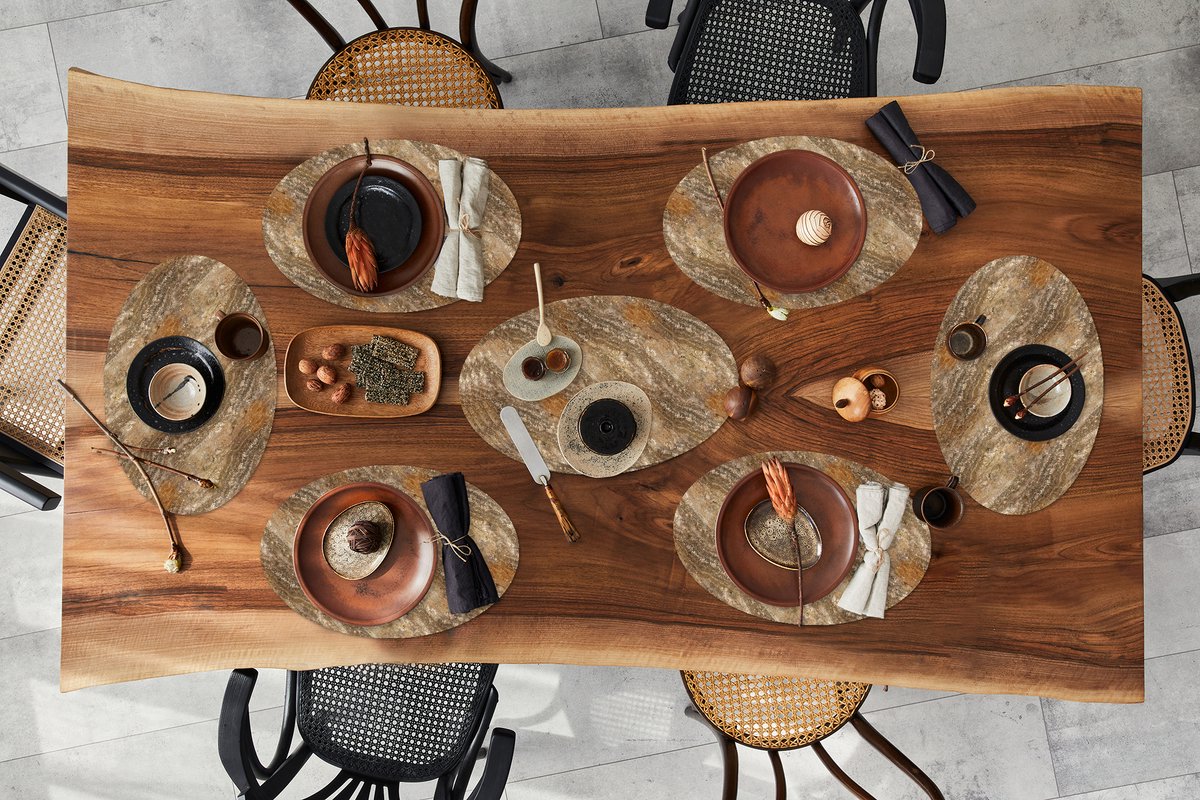 Placemats ovaal - Onderleggers - Ovale placemats - Steen - Graniet print - Design - 10 stuks