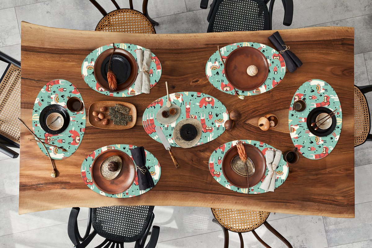 Placemats ovaal - Onderleggers - Ovale placemats - Lama - Patronen - Cactus - 10 stuks