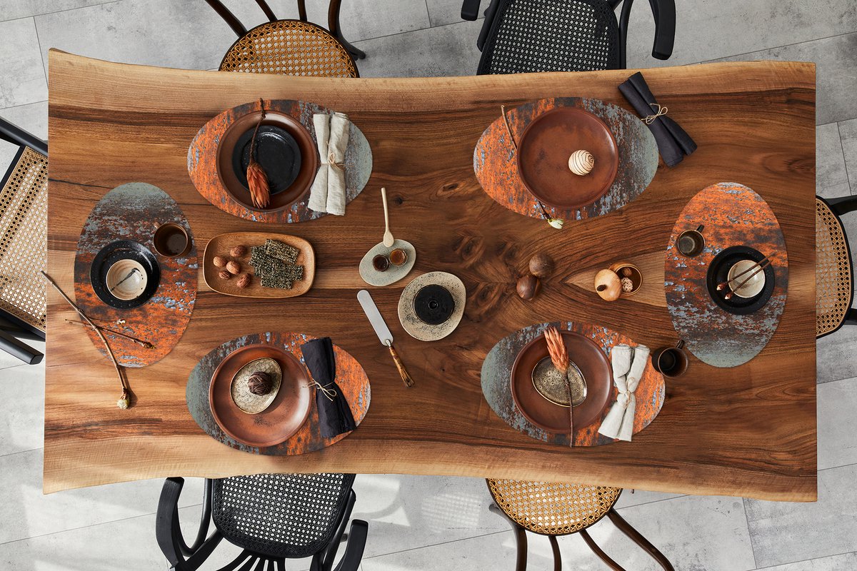 Placemats ovaal - Onderleggers - Ovale placemats - Roest print - Muur - Grijs - 6 stuks