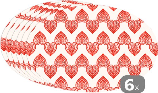 Napperons ovales - Sous-verres - Sets de table ovales - Coeur - Saint Valentin - Cadeau - 6 pièces