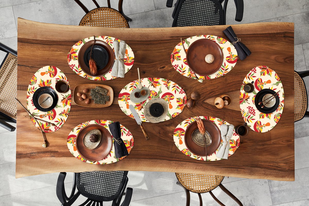 Placemats ovaal - Onderleggers - Ovale placemats - Herfst - Slakken - Patroon - 8 stuks