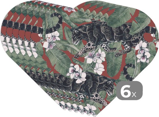 Dessous de verre - Napperons de table - Napperons de table coeur - Jungle - Bloem - Panthère - Motifs - 6 pièces
