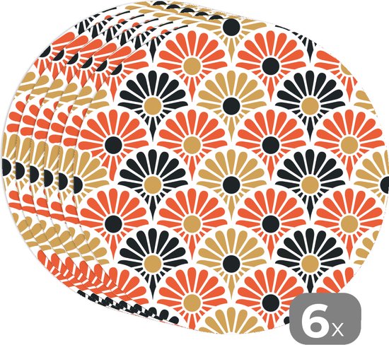 Sets de table ronds - Sets de table - Napperons de table ronds - Fleurs - Japon - Motifs - 6 pièces