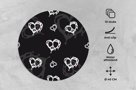 Sets de table ronds - Dessous de verre - Napperons ronds - Motifs - Coeur - Crâne - 10 pièces