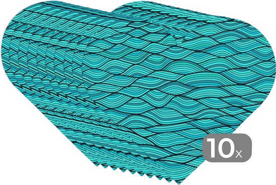 Onderleggers - Placemats - Placemats hartje - Zee - Japan - Blauw - Patronen - 10 stuks