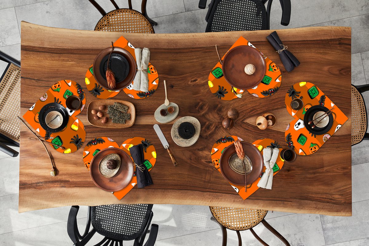 Onderleggers - Placemats - Placemats hartje - Snoep - Halloween - Patronen - 6 stuks