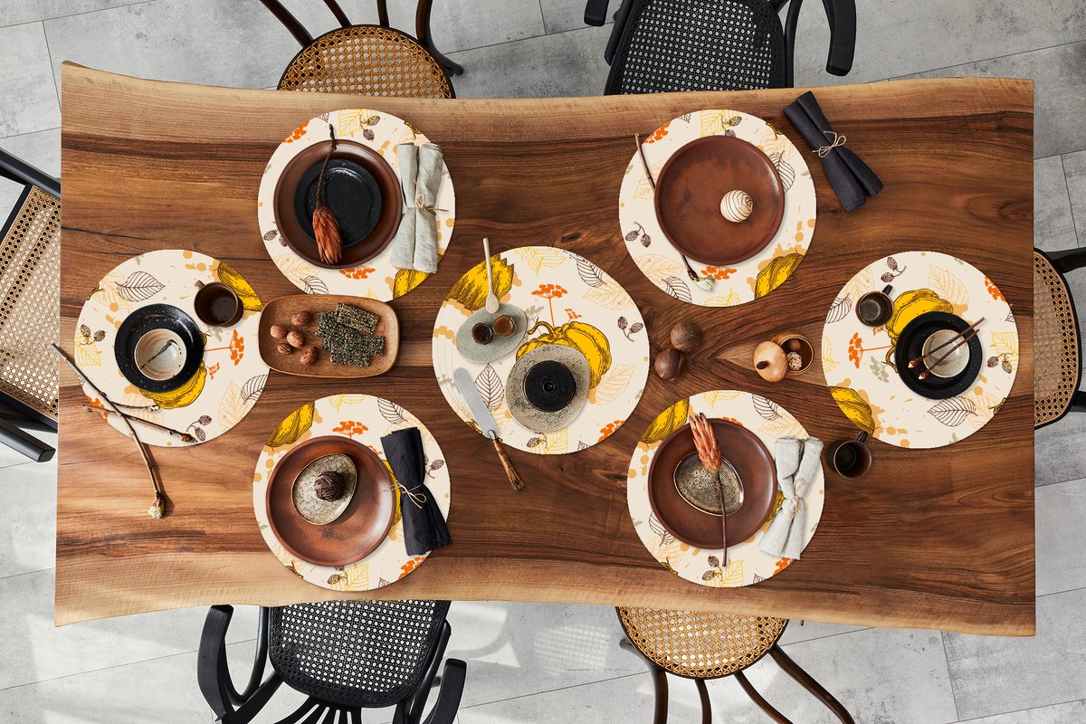 Ronde placemats - Onderlegger - Placemats rond - Pompoen - Herfst - Patronen - 10 stuks