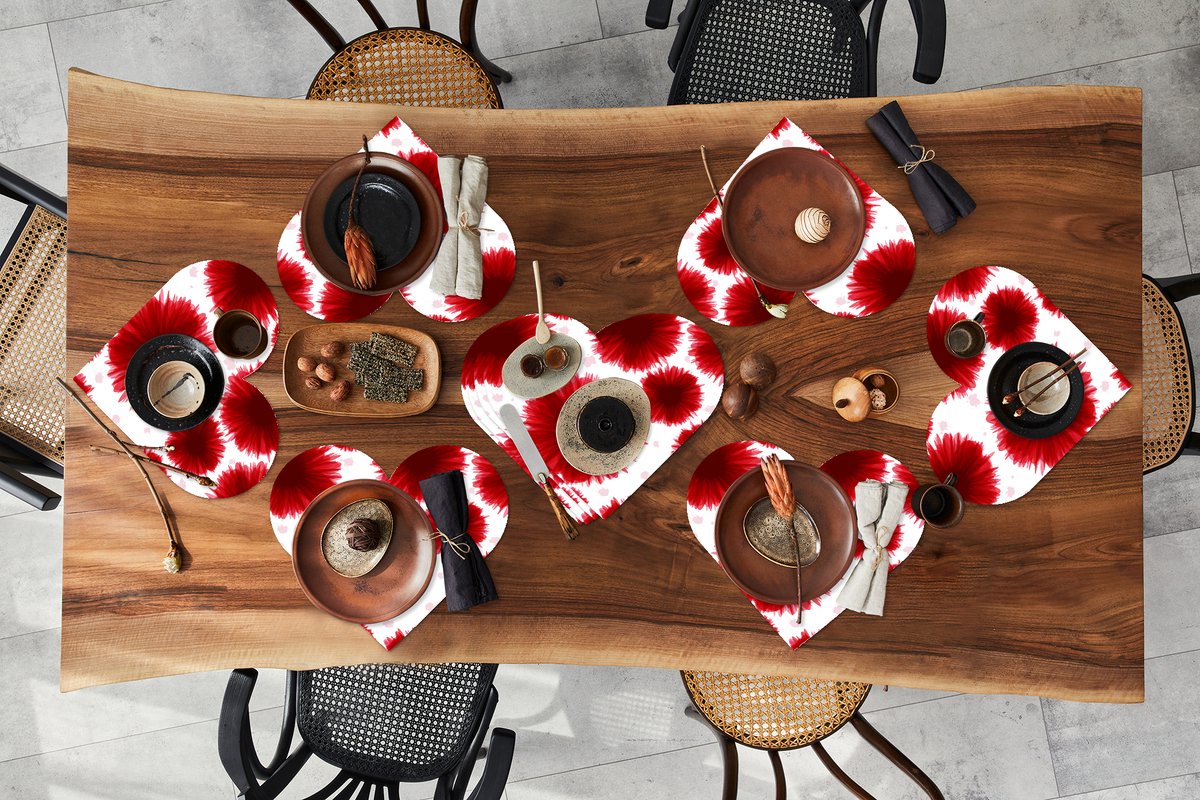 Onderleggers - Placemats - Placemats hartje - Aquarelverf - Rood - Bloemen - 10 stuks