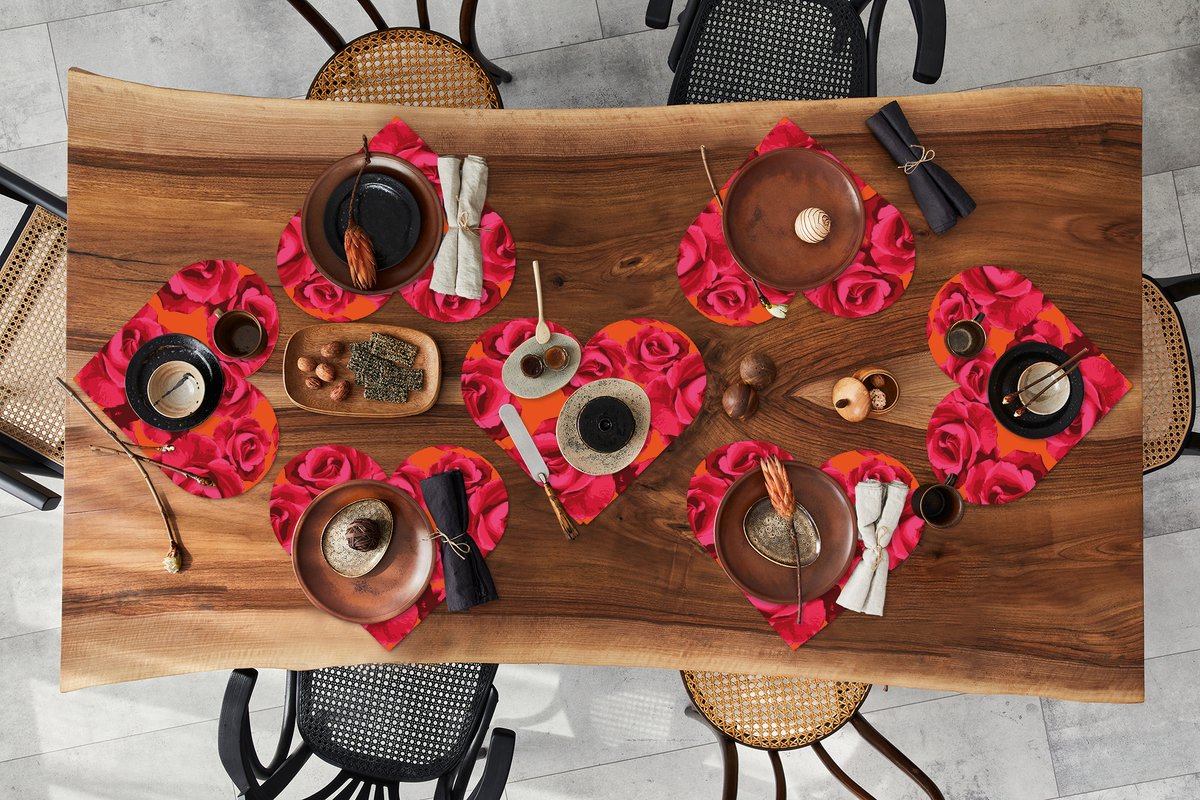 Onderleggers - Placemats - Placemats hartje - Rozen - Oranje - Patroon - 8 stuks